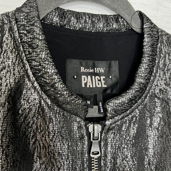 Rosie HW x PAIGE Kimi Bomber Jacket Gray Metallic Size Medium - Picture 4 of 9